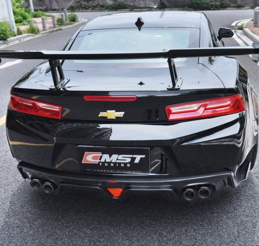 Chevrolet Camaro 6th Gen Z/28 2SS 1SS 3LT 2LT 1LT 2LS 1LS 2015-2024 & Camaro 6th Gen ZL1 2017-2024 (installation on ZL1 requires filling 6 small slits) with Aftermarket Parts - Quad Tips Style Rear Diffuser Carbon Fiber / FRP from CMST Tuning
