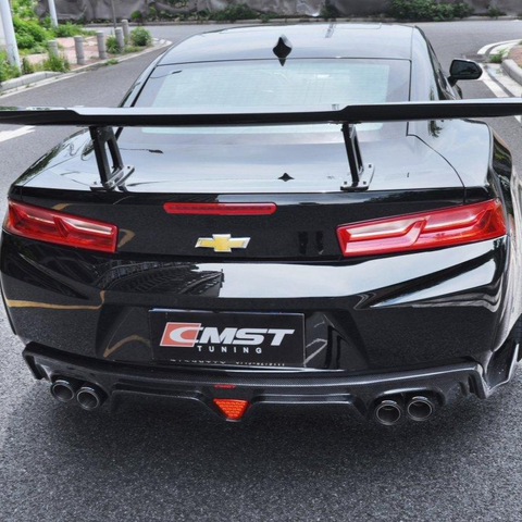 Chevrolet Camaro 6th Gen Z/28 2SS 1SS 3LT 2LT 1LT 2LS 1LS 2015-2024 & Camaro 6th Gen ZL1 2017-2024 (installation on ZL1 requires filling 6 small slits) with Aftermarket Parts - Quad Tips Style Rear Diffuser Carbon Fiber / FRP from CMST Tuning
