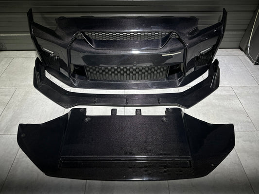 Nissan GTR Nismo Black Edition Track Eidtion Premium Base 2008-2016 (for installation on 2017-2024 vehicles, 2008-2016 hood is recommended) with Aftermarket Parts - Stage 2 Style Front Bumper & Lip (Undertray & DRL included) Carbon Fiber / FRP from CMST Tuning