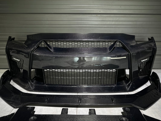 Nissan GTR Nismo Black Edition Track Eidtion Premium Base 2008-2016 (for installation on 2017-2024 vehicles, 2008-2016 hood is recommended) with Aftermarket Parts - Stage 2 Style Front Bumper & Lip (Undertray & DRL included) Carbon Fiber / FRP from CMST Tuning