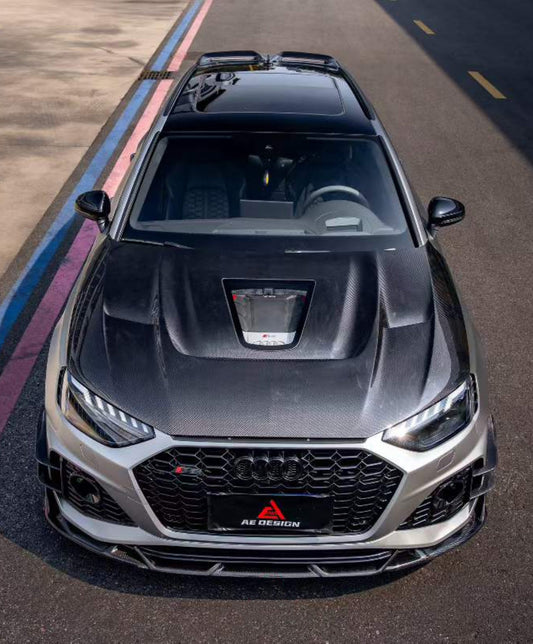 Audi RS4 B9 B9.5 2018-ON & S4 / A4 / A4 Allroad / A4 Avant B9 B9.5 2017-ON with Aftermarket Parts - ART Vented Transparent Glass V2 Hood Bonnet Dry Pre-preg Carbon Fiber from ArmorExtend