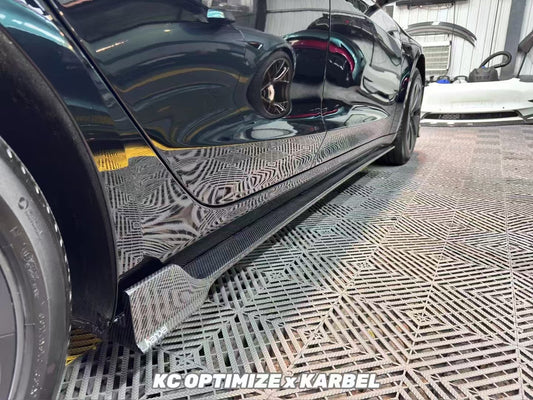 Tesla Model 3 Highland / Performance 2024-ON with Aftermarket Parts - Side Skirts Pre-preg Carbon Fiber from Karbel Carbon