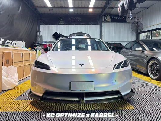 Tesla Model 3 Highland 2024-ON with Aftermarket Parts - Front Lip Pre-preg Carbon Fiber from Karbel Carbon