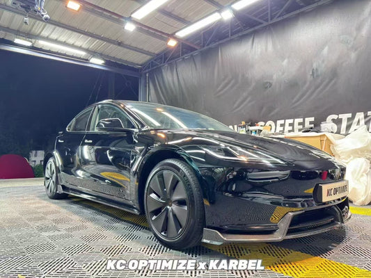 Tesla Model 3 Highland / Performance 2024-ON with Aftermarket Parts - Side Skirts Pre-preg Carbon Fiber from Karbel Carbon