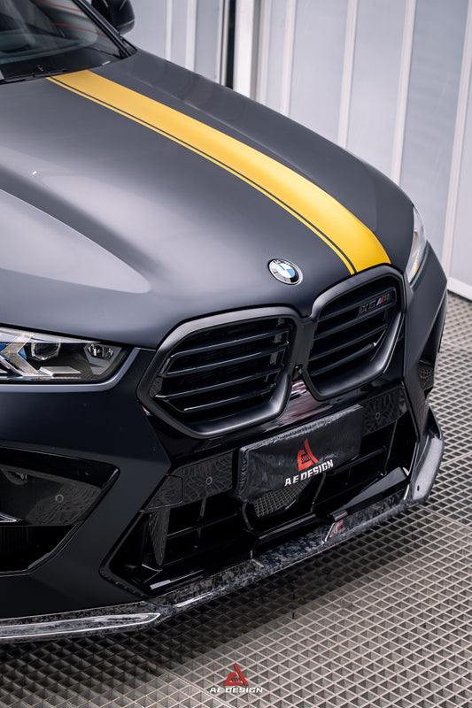 BMW X5M X5MC F95 & X6M X6MC F96 2024-ON (LCI) With Aftermarket Parts - AE Style Front Lip Carbon Fiber from ArmorExtend