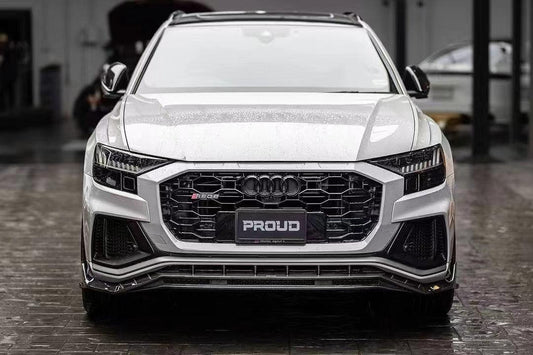 Audi SQ8 Q8 (with s-line bumper) Pre-facelift 2019 2020 2021 2022 2023 with Aftermarket Parts - Front Lip Pre-preg Carbon Fiber from Karbel Carbon