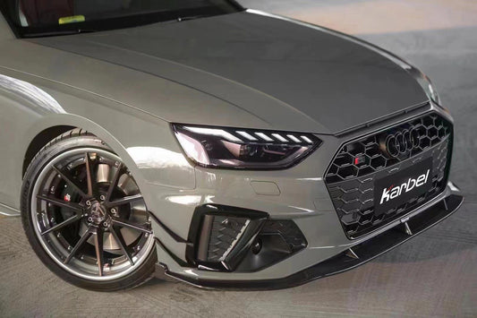 Audi S4 A4 S-line (with s-line bumper, does not fit base model) B9.5 2020 2021 2022 2023 2024 With Aftermarket Parts - Compatible with Karbel Upper Valences & Compatible with OEM Bumper Style Front Canards Pre-preg Carbon Fiber from Karbel Carbon