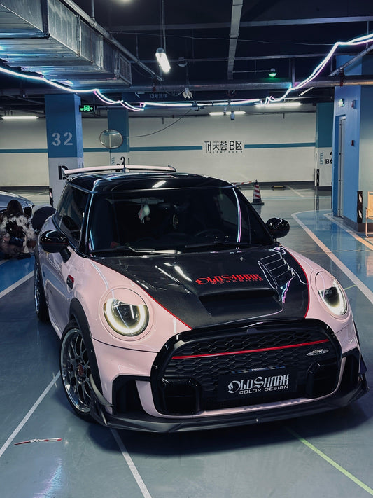 MINI Cooper JCW (John Cooper Works) F56 & Cooper (All Models) LCI 2022 2023 2024 with Aftermarket Parts - AE Style Hood Carbon Fiber from ArmorExtend