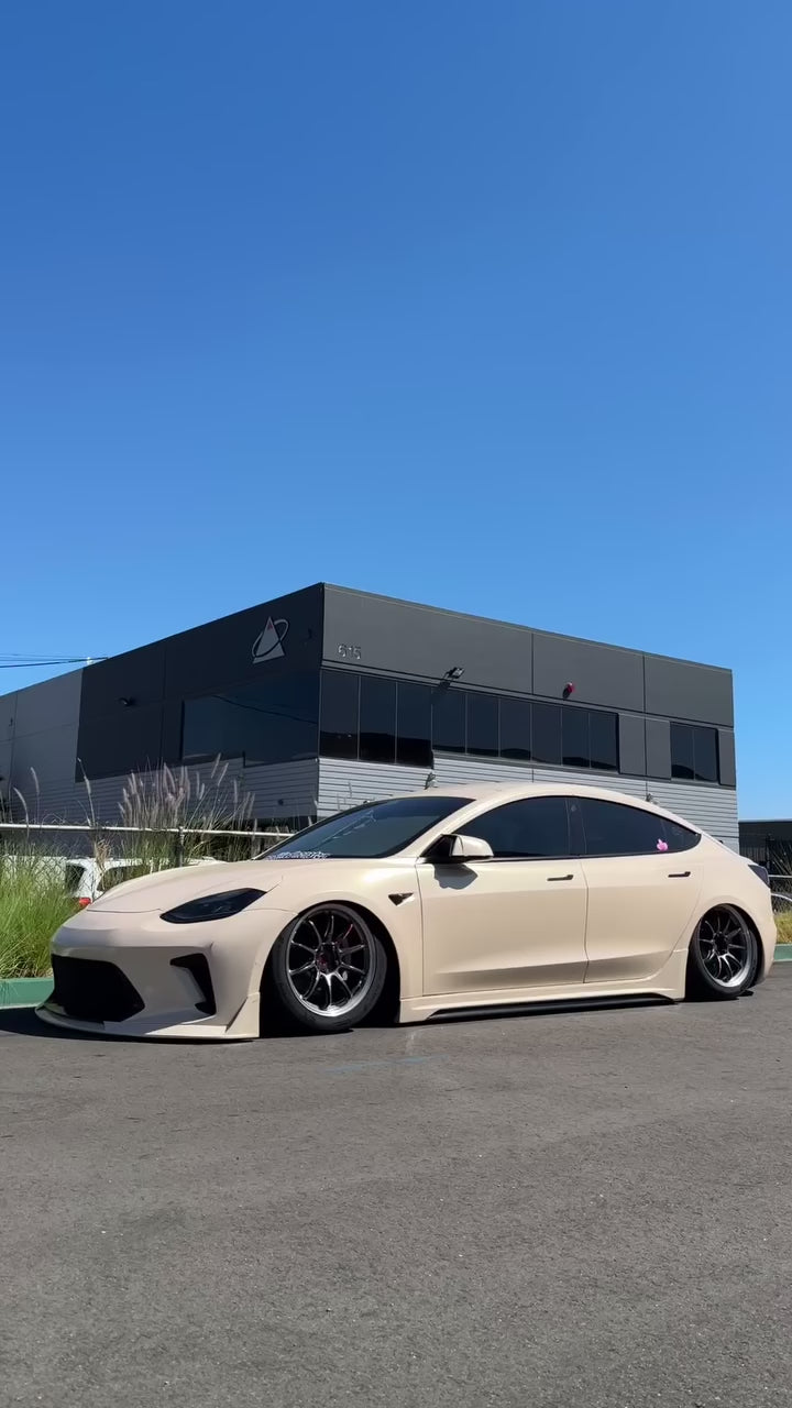 Tesla Model 3 Performance Long Range Standard Base 2017 2018 2019 2020 2021 2022 2023 with Aftermarket Parts - "Hacker" Narrow Body Side Skirts Carbon Fiber / FRP from Robot Craftsman