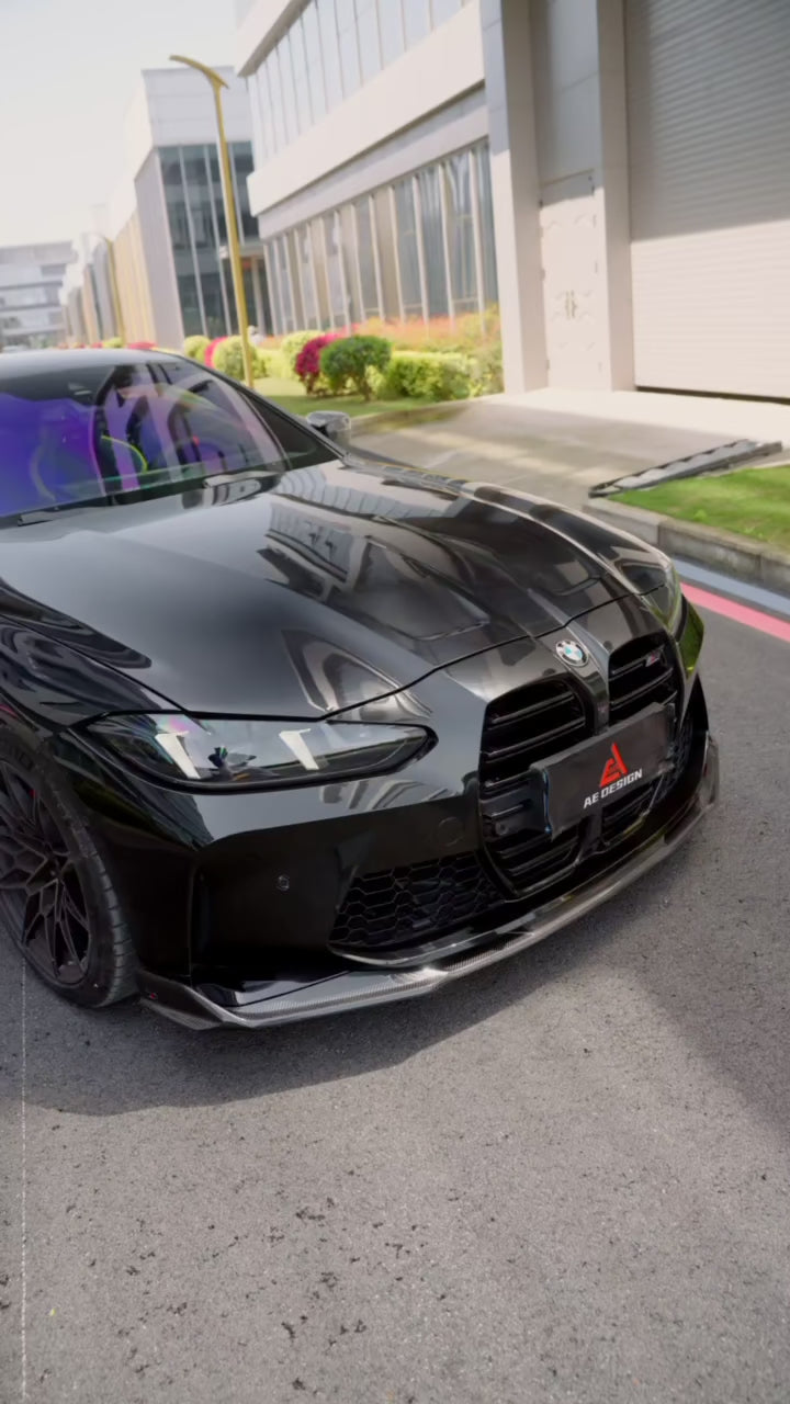 BMW M3 G80 G81 2021 2022 2023 2024 & M4 G82 G83 2021 2022 2023 2024 with Aftermarket Parts - AE V2 Style Front Lip Pre-preg Carbon Fiber from ArmorExtend