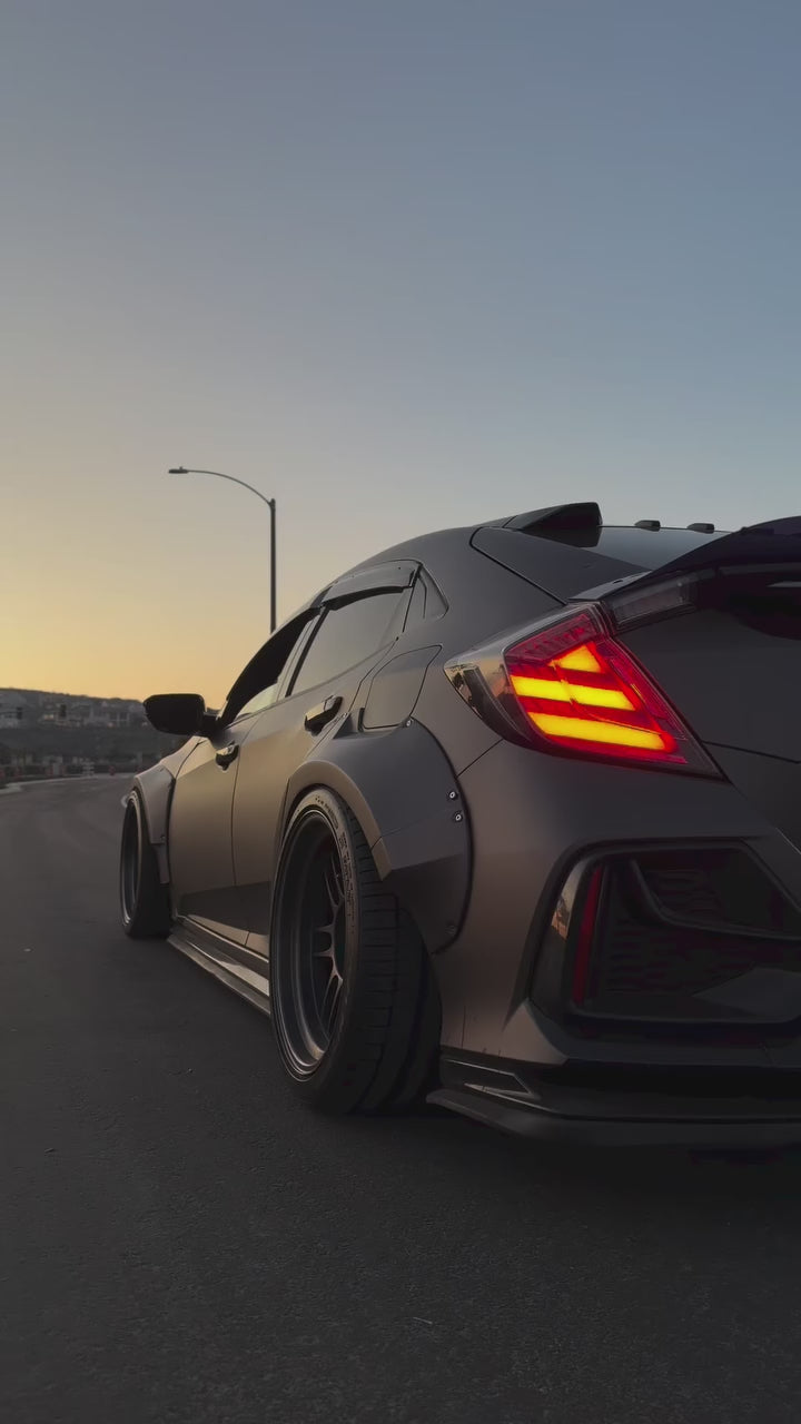 Honda Civic 10th Gen FC1 FC2 FC5 FC6 2016 2017 2018 2019 2020 2021 & Civic 10th Gen FK7 2017 2018 2019 2020 2021 (compatible with both OEM bumper and ROBOT CRAFTSMAN bumper, fits FK7 Hatchback although panel line is slightly different) with Aftermarket Parts - Widebody Wheel Arches Fender Flares Carbon Fiber / FRP from Robot Craftsman