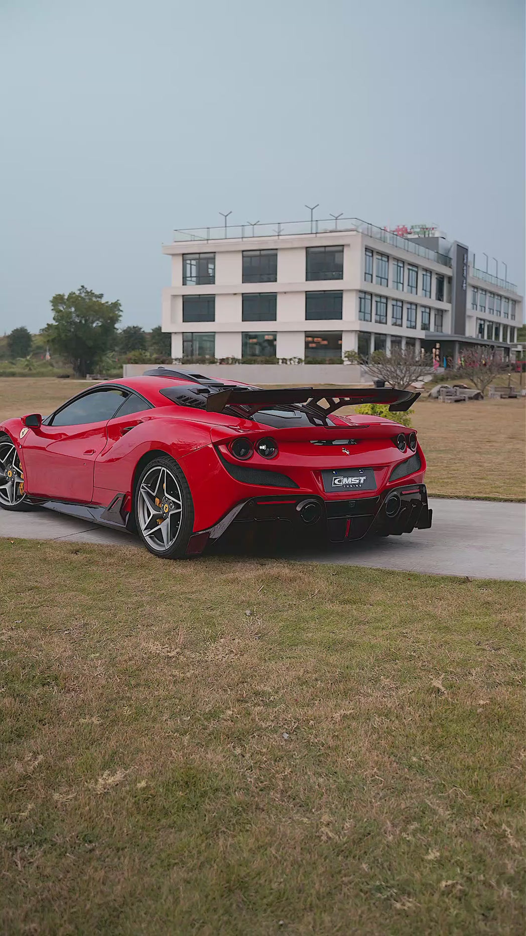 Ferrari F8 Tributo F8 Spider 2020 2021 2022 2023 with Aftermarket Parts - Front Lip Dry Pre-preg Carbon Fiber / FRP from CMST Tuning