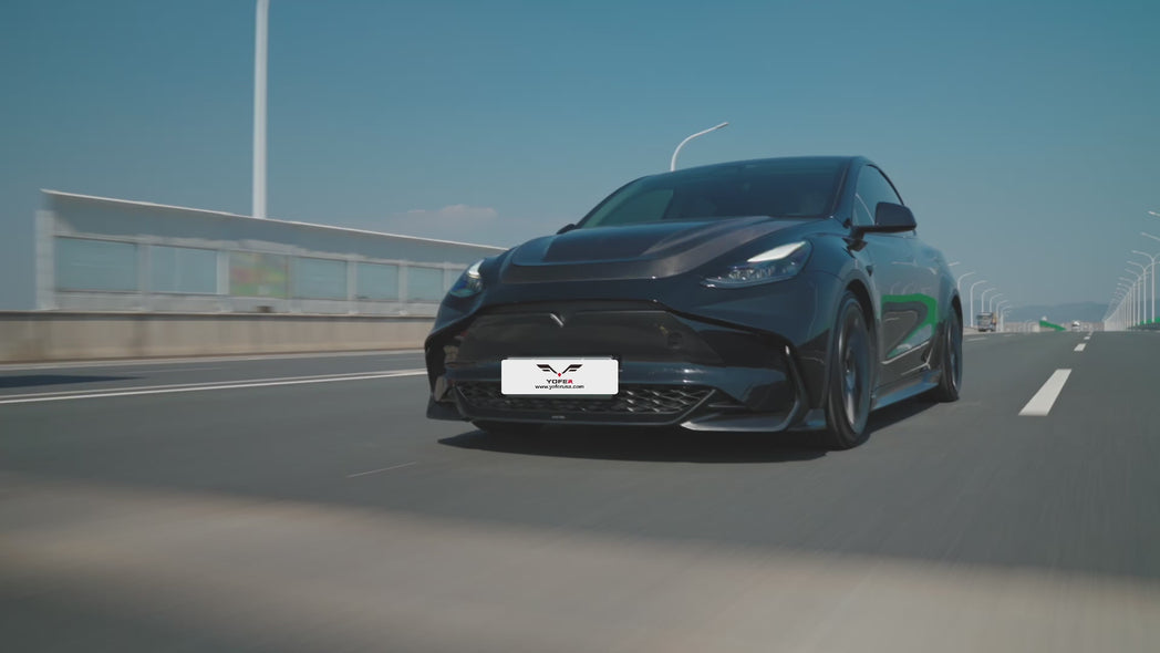 Tesla Model Y / Performance 2021-ON with Aftermarket Parts - Loong Flames Max Front Bumper PP from Yofer USA