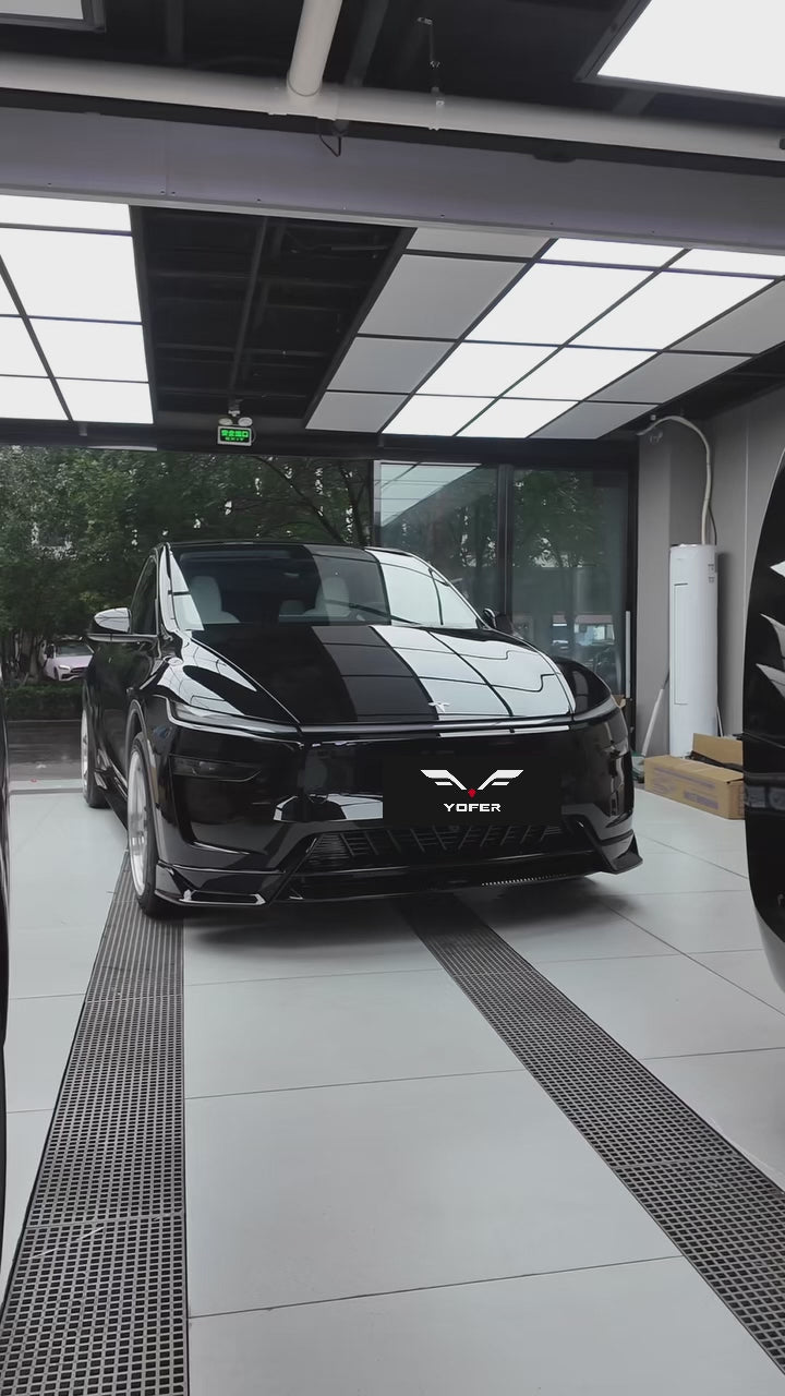Tesla Model Y Juniper 2026-ON with Aftermarket Parts - Loong Flames Rear Diffuser PP Polypropylene from Yofer USA
