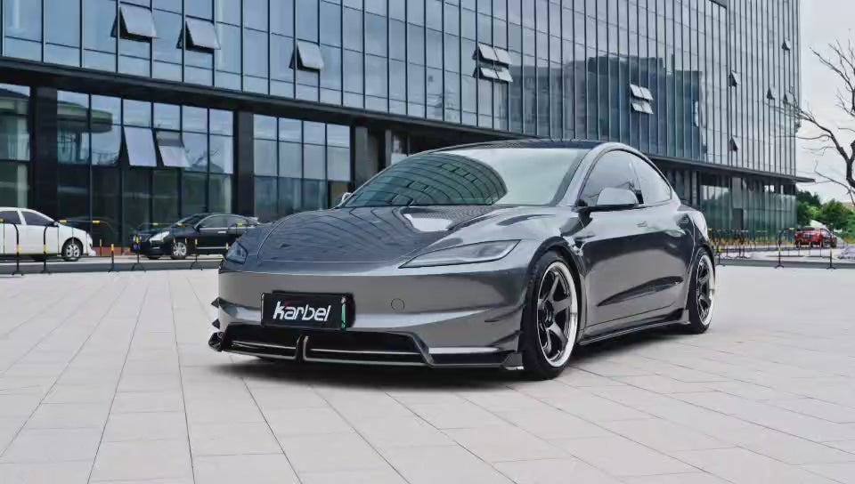 Tesla Model 3 Highland / Performance 2024-ON with Aftermarket Parts - With Light Style Rear Diffuser & Canards Pre-preg Carbon Fiber from Karbel Carbon