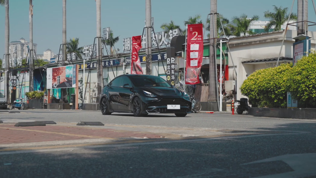 Tesla Model Y / Performance 2021-ON with Aftermarket Parts - Loong Flames Max Front Bumper PP from Yofer USA