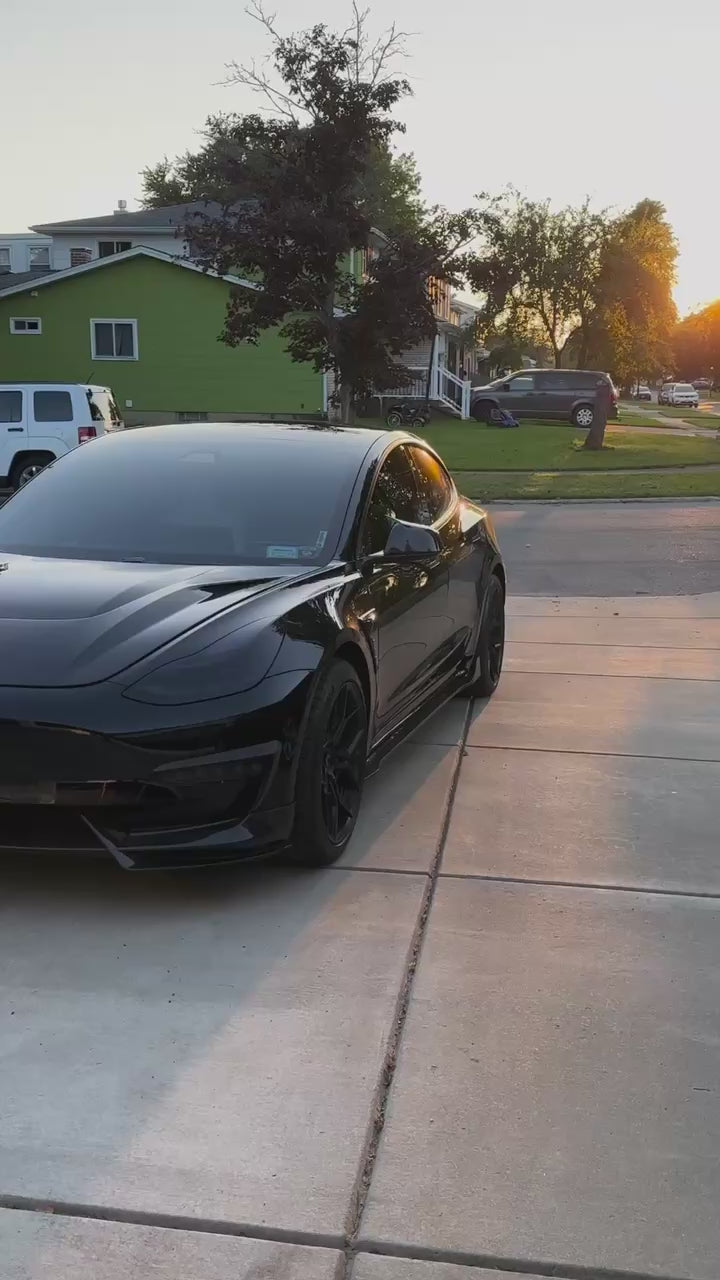 Tesla Model 3 Performance Long Range Standard Base 2017 2018 2019 2020 2021 2022 2023 with Aftermarket Parts - "Hacker" V1 Hood Bonnet Carbon Fiber / FRP from Robot Craftsman