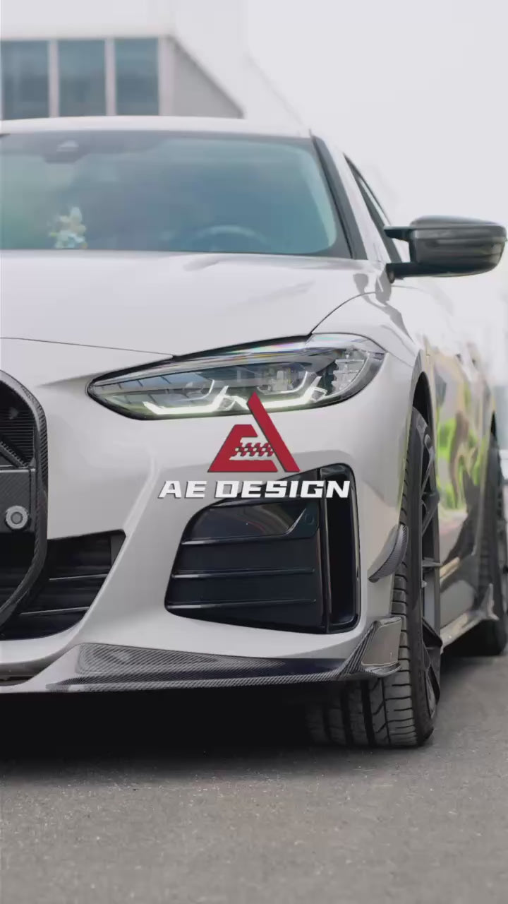BMW I4 M50 / e Drive 40 & 4 Series Gran Coupe M440i 430i G26 2022 2023 2024 with Aftermarket Parts - AE Style Side Skirts Carbon Fiber from ArmorExtend