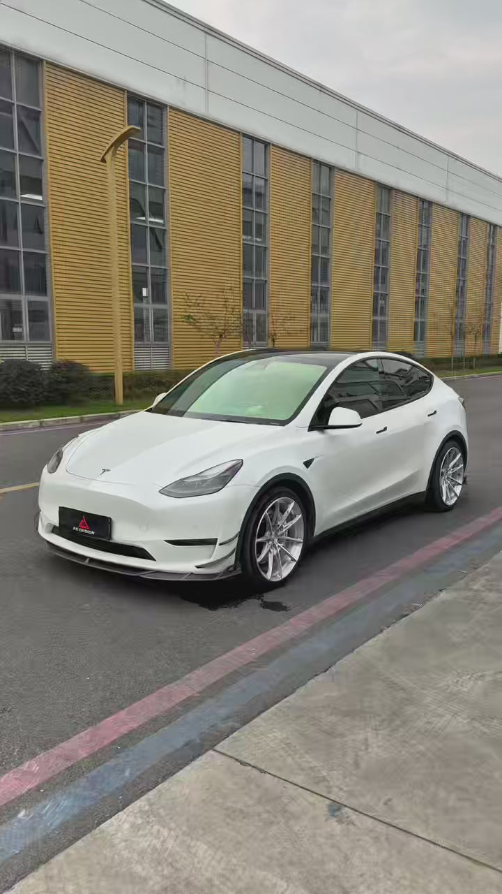 Tesla Model Y 2020 2021 2022 2023 2024 with Aftermarket Parts - AE Style Front Lip Carbon Fiber from ArmorExtend