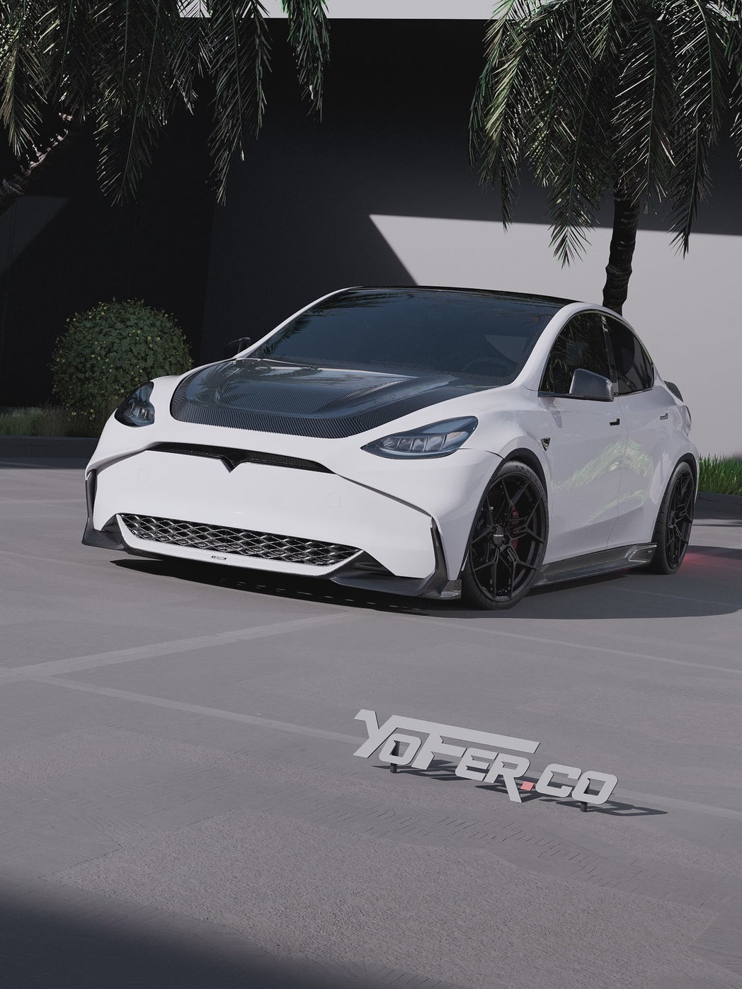 Tesla Model Y / Performance 2021 2022 2023 2024 with Aftermarket Parts - Loong Flames Style Rear Spoiler Wing Carbon Fiber from Yofer USA