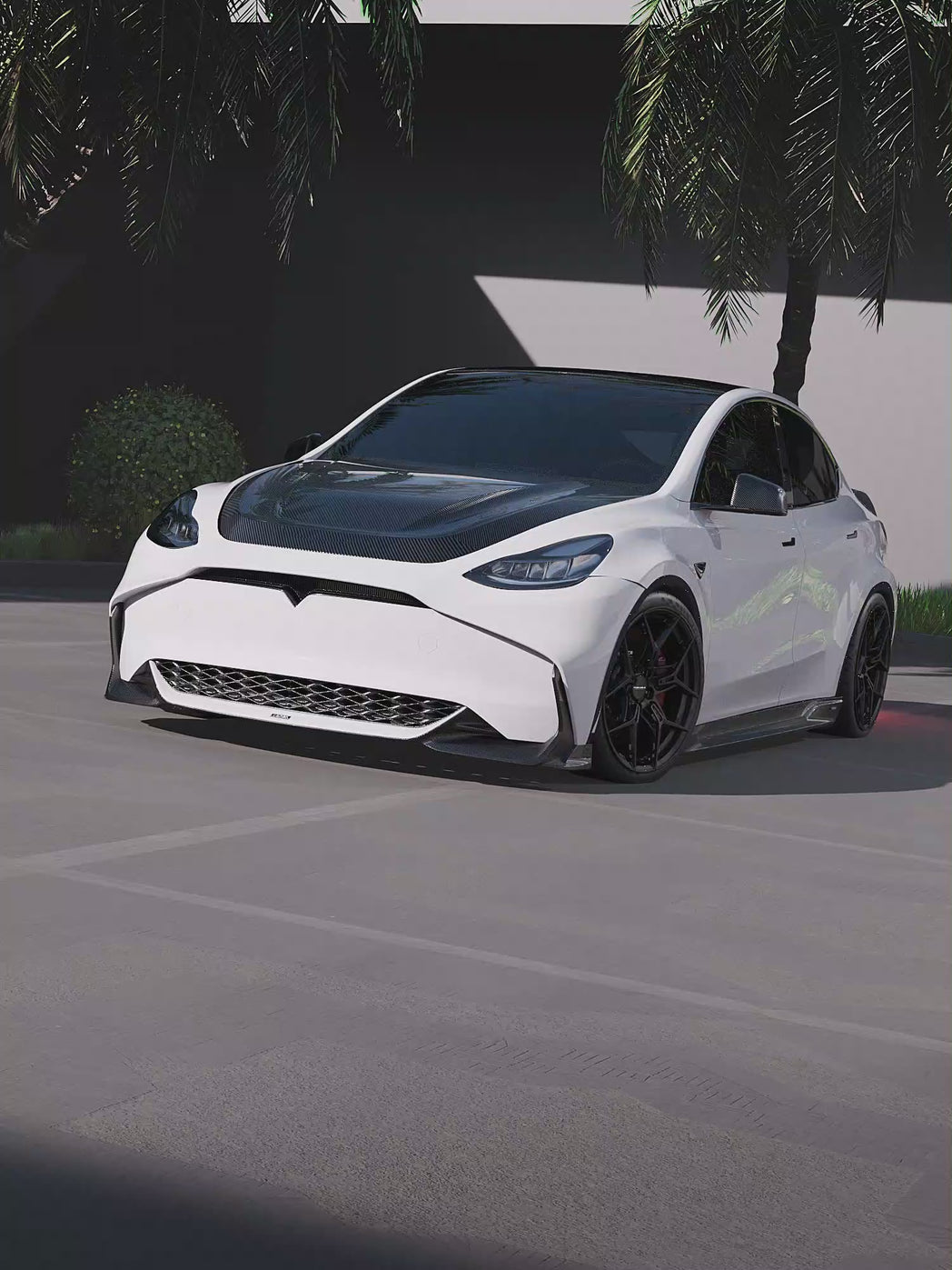 Tesla Model Y / Performance 2021-ON with Aftermarket Parts - Loong Flames Max Front Bumper PP from Yofer USA