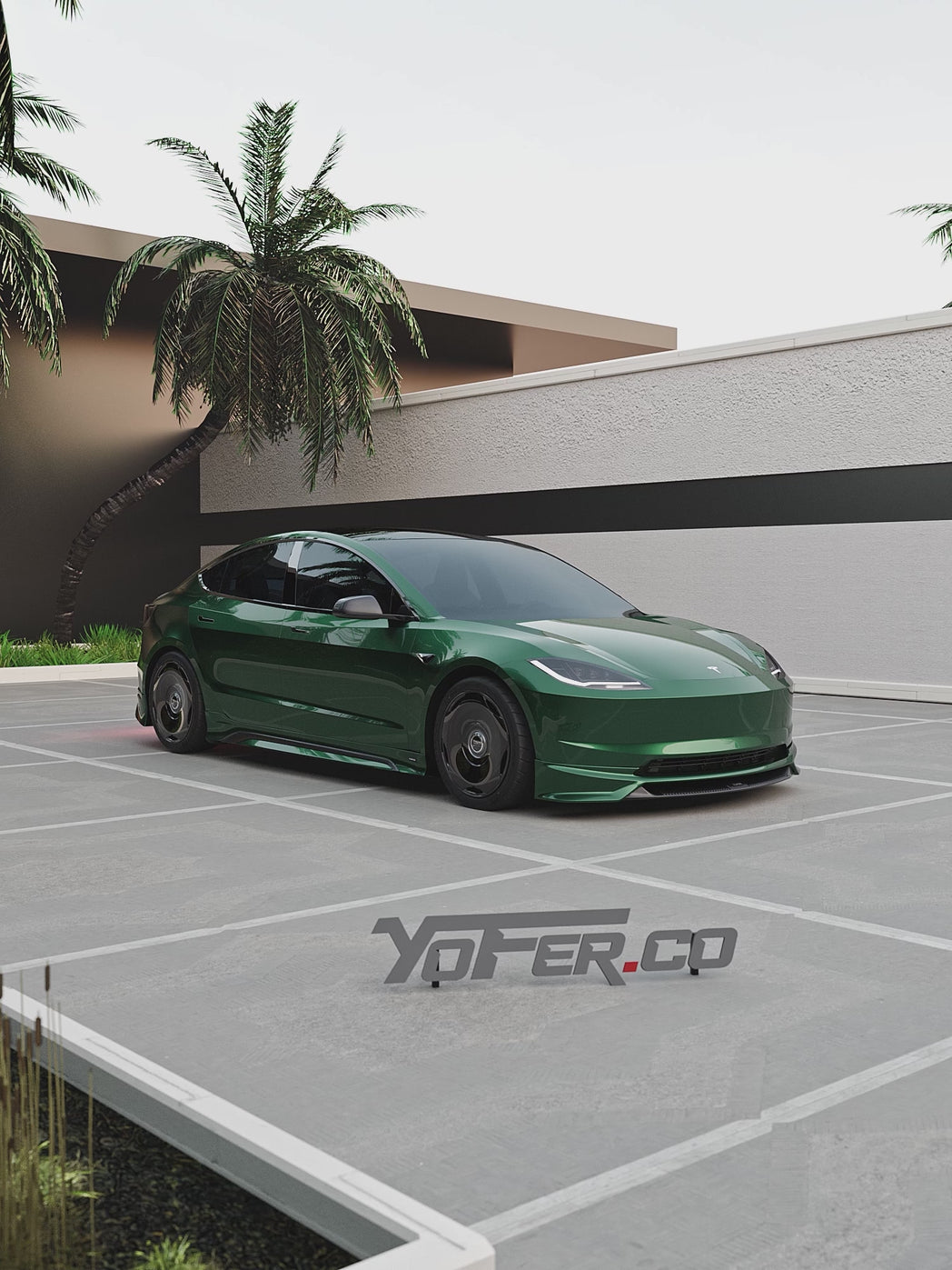 Tesla Model 3 Highland / Performance 2024 with Aftermarket Parts - V1 Sports Rear Diffuser & Canards PP from Yofer USA