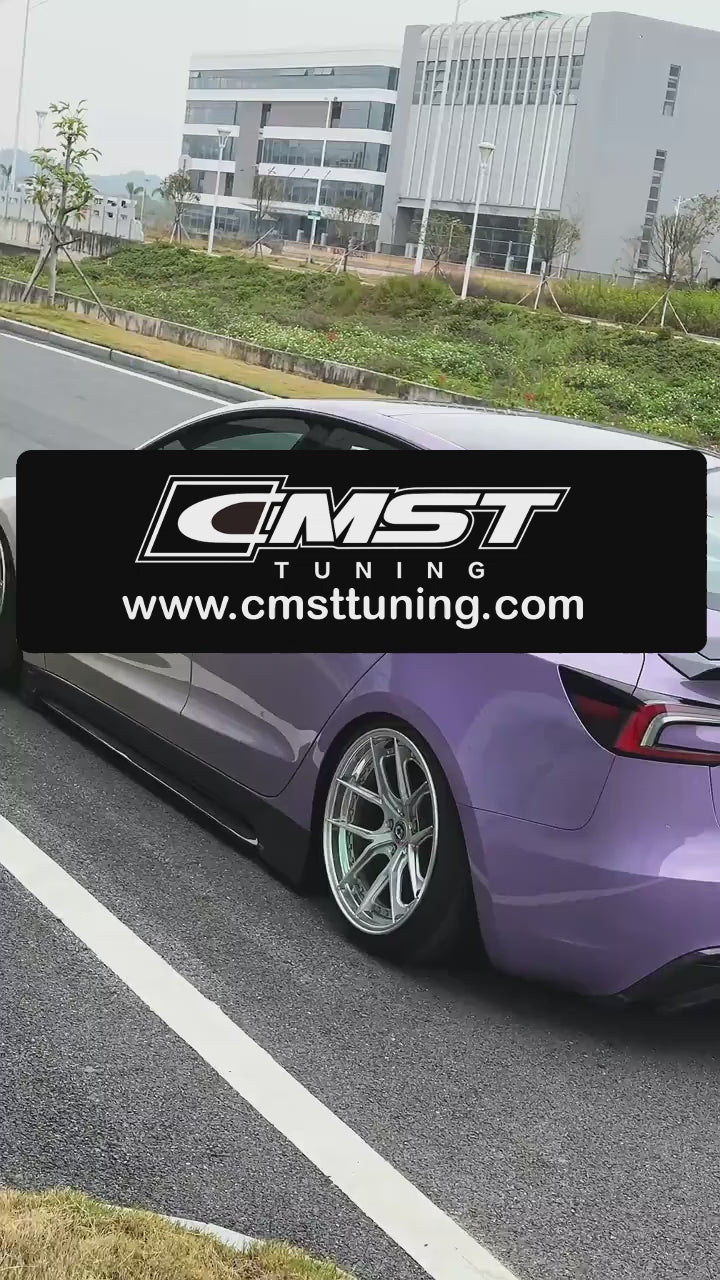 Tesla Model 3 Highland / Performance 2024-ON with Aftermarket Parts - V1 Style Rear Diffuser & Canards Carbon Fiber from CMST Tuning