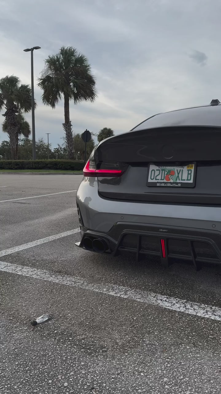 BMW 3 Series 330i M340i G20 G21 LCI 2023 2024 (fitment for 330i requires M-Sport package bumper) with Aftermarket Parts - Rear Diffuser Pre-preg Carbon Fiber / FRP from CMST Tuning