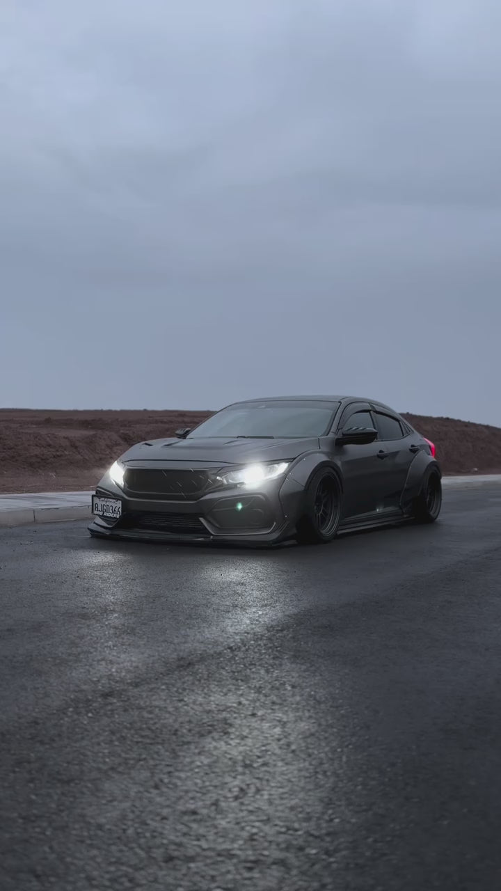 Honda Civic 10th Gen FC1 FC2 FC5 FC6 2016 2017 2018 2019 2020 2021 & Civic 10th Gen FK7 2017 2018 2019 2020 2021 (compatible with both OEM bumper and ROBOT CRAFTSMAN bumper, fits FK7 Hatchback although panel line is slightly different) with Aftermarket Parts - Widebody Wheel Arches Fender Flares Carbon Fiber / FRP from Robot Craftsman