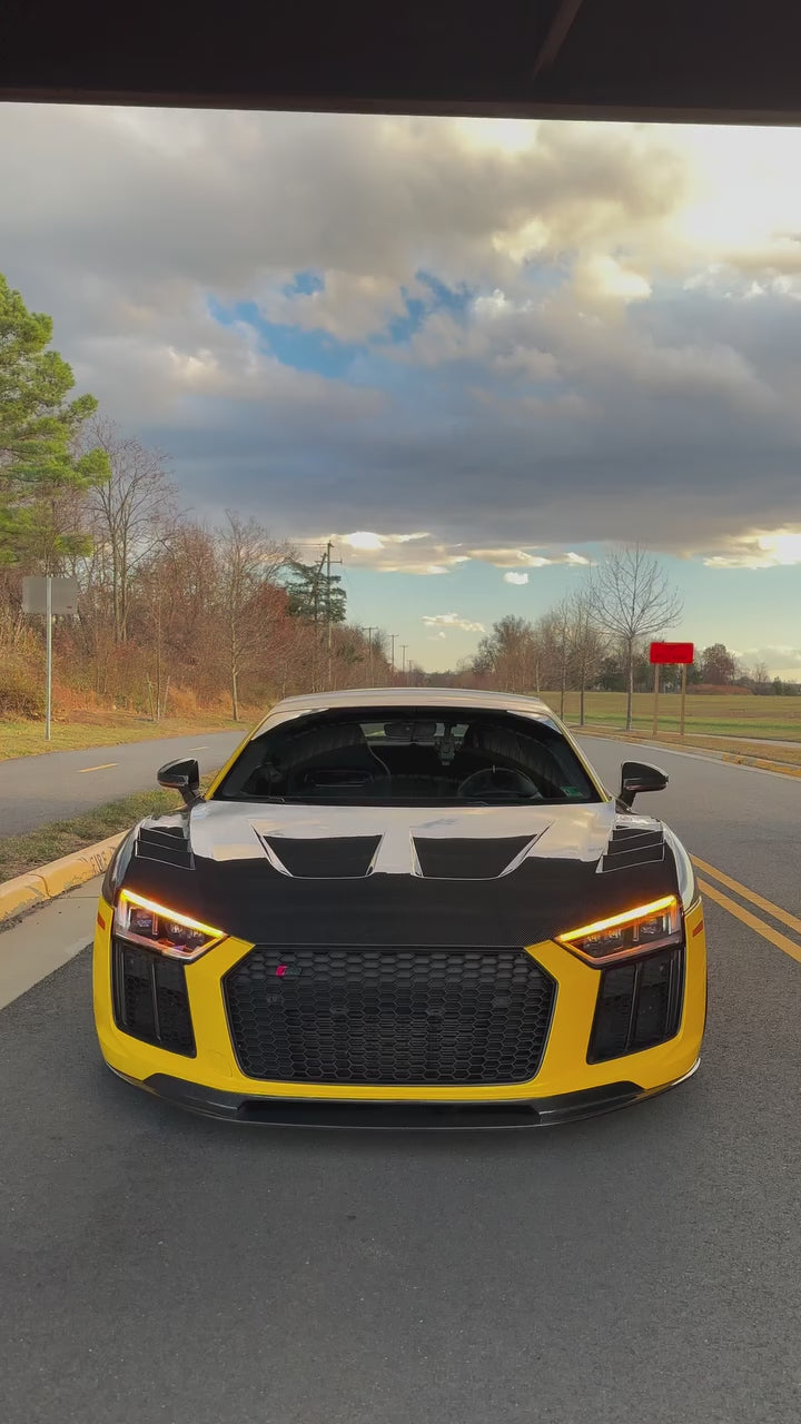 Audi R8 Gen 2 2017 2018 2019 2020 2021 2022 2023 with Aftermarket Parts - AE Style Hood Bonnet Double-sided Carbon Fiber / Partial Carbon Fiber from ArmorExtend