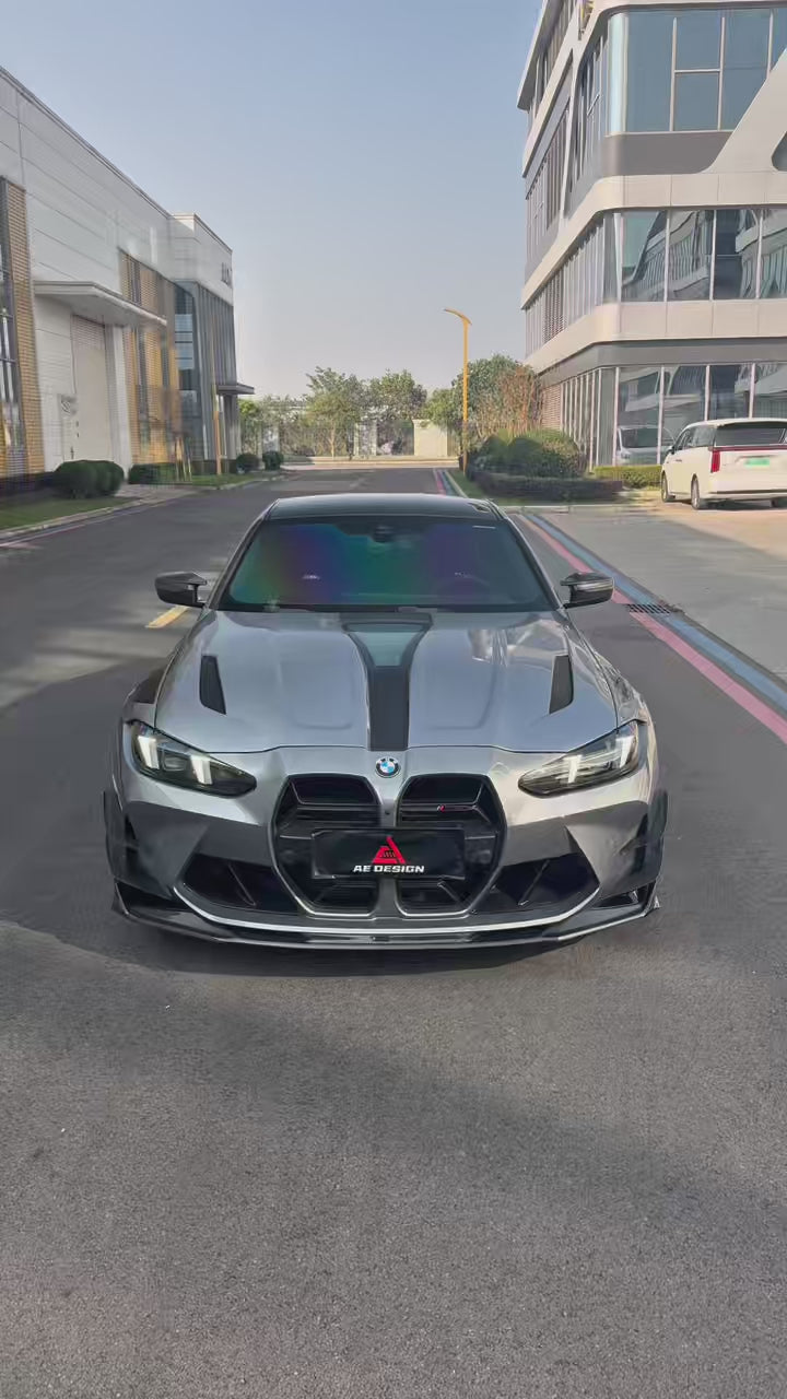 BMW M3 G80 G81 2021 2022 2023 2024 & M4 G82 G83 2021 2022 2023 2024 with Aftermarket Parts - AE V2 Style Front Lip Pre-preg Carbon Fiber from ArmorExtend