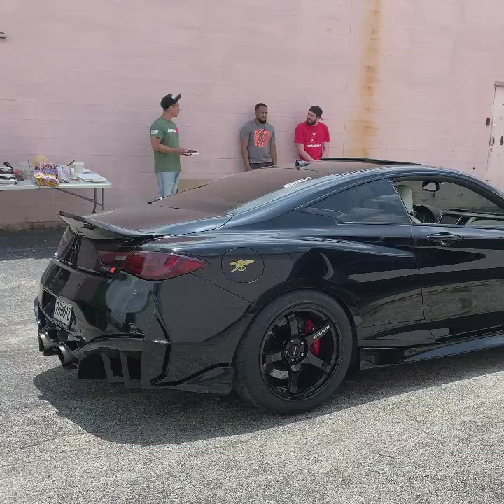 Infiniti Q60 Red Sport 400 Premium Luxe Sport Pure 2017-2022 with Aftermarket Parts - Project Black S Concept Style Rear Bumper & Diffuser Carbon Fiber / FRP from CMST Tuning