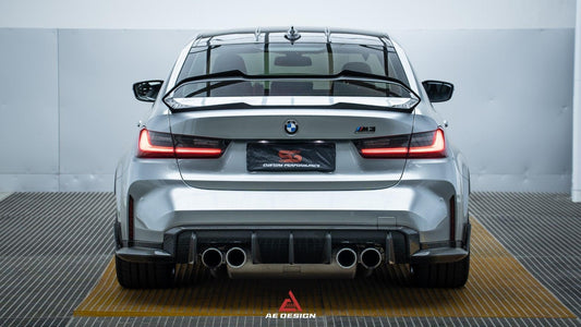BMW M3 G80 2021 2022 2023 2024 & 3 Series 330i M340i (Fits Both Pre-LCI & LCI) 2019 2020 2021 2022 2023 2024 with Aftermarket Parts - AE Style Rear Wing Carbon Fiber from ArmorExtend