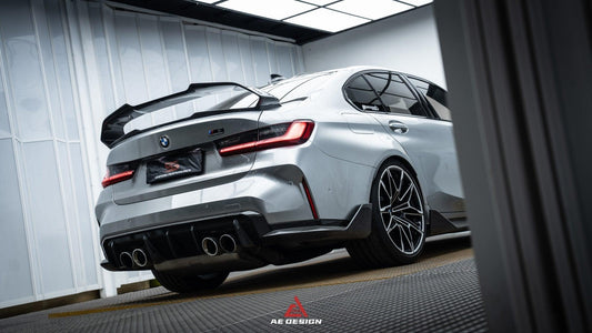 BMW M3 G80 2021 2022 2023 2024 & 3 Series 330i M340i (Fits Both Pre-LCI & LCI) 2019 2020 2021 2022 2023 2024 with Aftermarket Parts - AE Style Rear Wing Carbon Fiber from ArmorExtend