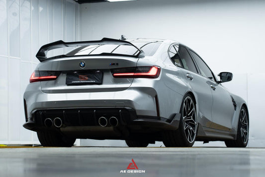 BMW M3 G80 2021 2022 2023 2024 & 3 Series 330i M340i (Fits Both Pre-LCI & LCI) 2019 2020 2021 2022 2023 2024 with Aftermarket Parts - AE Style Rear Wing Carbon Fiber from ArmorExtend