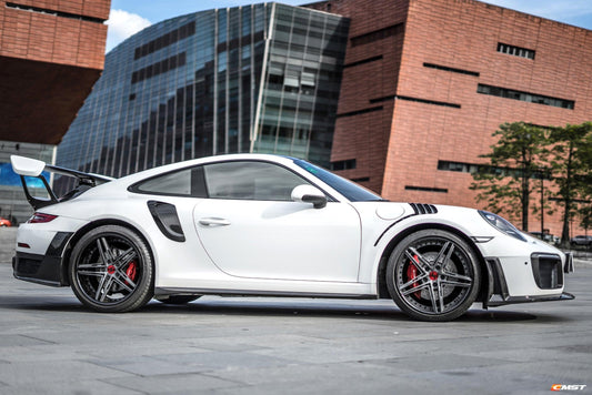 Porsche 991 991.1 911 Carerra Base/S/T 2012-2016 & 991 991.2 911 Carerra Base/S/T 2017 2018 2019 (fitment only suitable for if OEM plastic side skirts are present) with Aftermarket Parts - GT2RS Style Side Skirts Carbon Fiber / FRP from  CMST Tuning