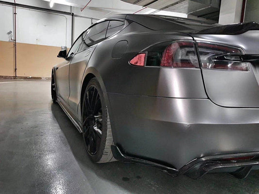 Tesla Model S 2nd Gen late 2016-early 2021 with Aftermarket Parts - V1 Style Side Skirts Carbon Fiber / FRP from CMST Tuning