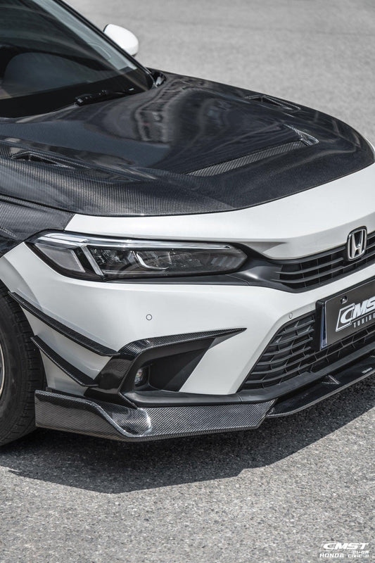 Honda Civic 11th Gen FE1 FE2 FE4 2022-ON with Aftermarket Parts - V1 Vented Style Hood Bonnet Carbon Fiber / FRP from CMST Tuning