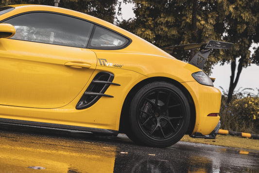 Porsche 718 Cayman / Boxster / GTS 2017-ON with Aftermarket Parts - Extreme Style Side Vents Pre-preg Carbon Fiber from TAKD Carbon