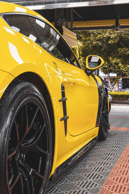 Porsche 718 Cayman / Boxster / GTS 2017-ON with Aftermarket Parts - Extreme Style Side Vents Pre-preg Carbon Fiber from TAKD Carbon