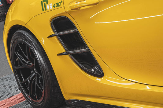 Porsche 718 Cayman / Boxster / GTS 2017-ON with Aftermarket Parts - Extreme Style Side Vents Pre-preg Carbon Fiber from TAKD Carbon