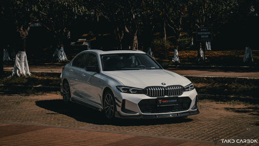 BMW 3 Series 330i (with M-package bumper, does not fit base model) M340i G20 LCI 2023 2024 with Aftermarket Parts - Front Bumper Upper Valences Pre-preg Carbon Fiber from TAKD Carbon