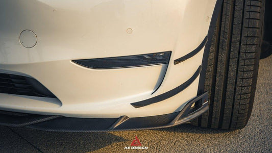 Tesla Model Y 2020 2021 2022 2023 2024 with Aftermarket Parts - AE Style Front Canards Carbon Fiber from ArmorExtend