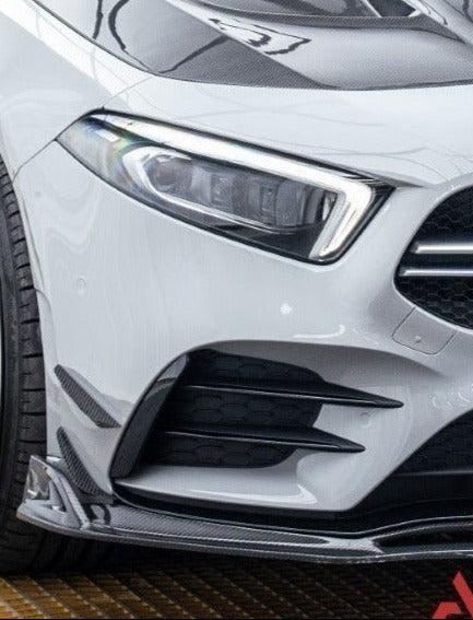 Mercedes Benz A-Class A220 (with sport-package bumper) Pre-facelift / A35 / A35L W177 2019 2020 2021 2022 2023 2024 with Aftermarket Parts - AE Front Canards Carbon Fiber from ArmorExtend