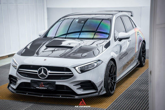 Mercedes Benz A-Class A220 (with sport-package bumper) Pre-facelift / A35 / A35L W177 2019 2020 2021 2022 2023 2024 with Aftermarket Parts - AE Front Canards Carbon Fiber from ArmorExtend