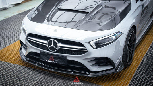 Mercedes Benz A-Class A220 (with sport-package bumper) Pre-facelift / A35 / A35L W177 2019 2020 2021 2022 2023 2024 with Aftermarket Parts - AE Front Canards Carbon Fiber from ArmorExtend