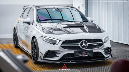 Mercedes Benz A-Class A220 (with sport-package bumper) Pre-facelift / A35 / A35L W177 2019 2020 2021 2022 2023 2024 with Aftermarket Parts - AE Front Canards Carbon Fiber from ArmorExtend