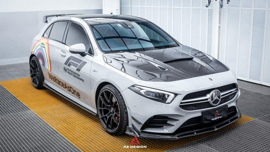 Mercedes Benz A-Class A220 (with sport-package bumper) Pre-facelift / A35 / A35L W177 2019 2020 2021 2022 2023 2024 with Aftermarket Parts - AE Front Canards Carbon Fiber from ArmorExtend