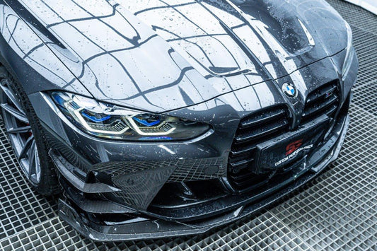 BMW M3 G80 G81 2021 2022 2023 2024 & M4 G82 G83 2021 2022 2023 2024 with Aftermarket Parts - AE V2 Style Front Canards Carbon Fiber from ArmorExtend