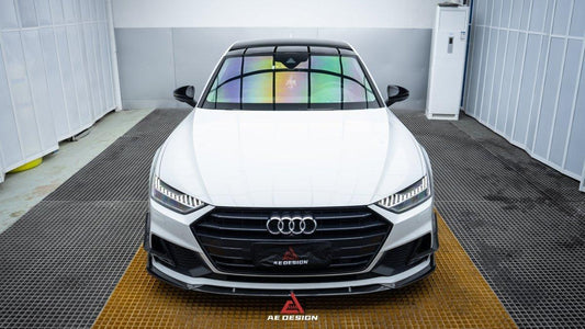 Audi S7 A7 (with s-line bumper) C8 2019 2020 2021 2022 2023 2024 with Aftermarket Parts - AE Style Front Lip Carbon Fiber from ArmorExtend